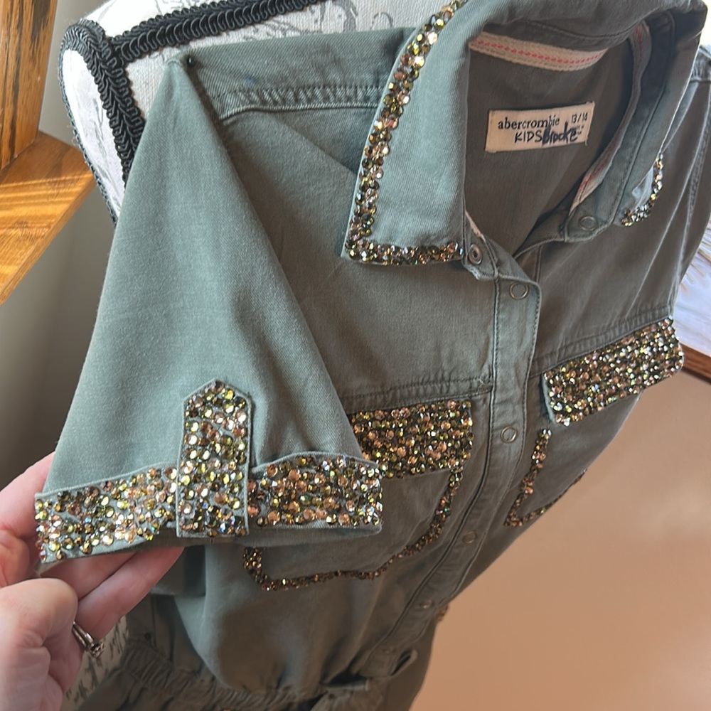 Abercrombie KIDS Green Jumpsuit w/ Heavy Gold Rhinestones Sz 13/14 Costume